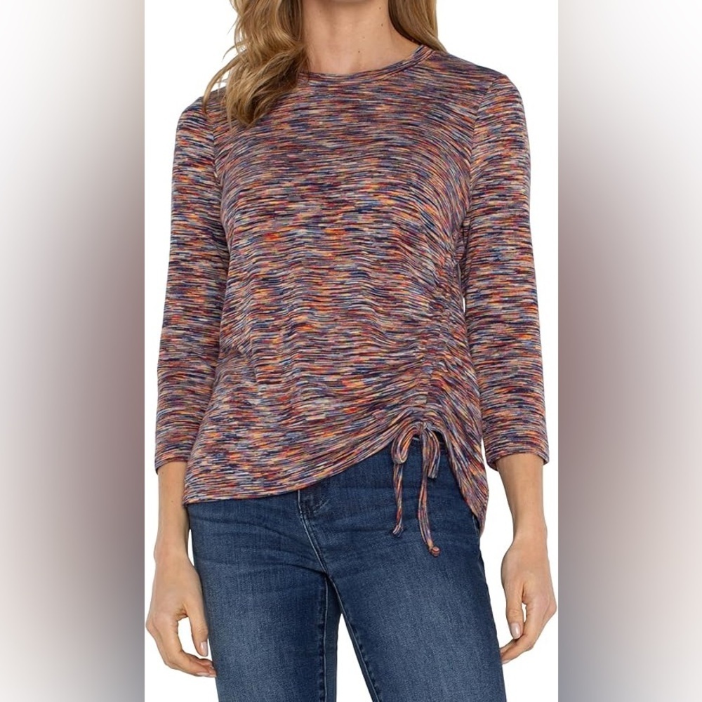 NWT Liverpool Women's 3/4 Sleeve Scoop Neck Knit Top Asymmetric Tie Detail S
